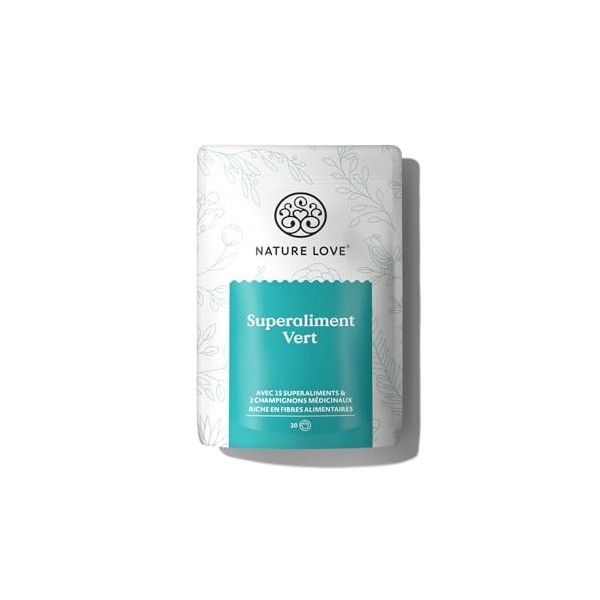 NATURE LOVE® Superaliment Vert - 300g - 15 superaliments, 2 champignons médicinaux, dont herbe d’orge, spiruline, moringa - S