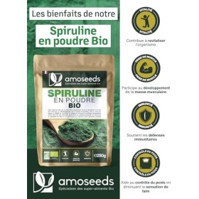 Spiruline en poudre BIO 250G | Naturelle et Pure | Riche en protéines, fer | Énergie, Sport, Immunité | Sans OGM, sans Conser