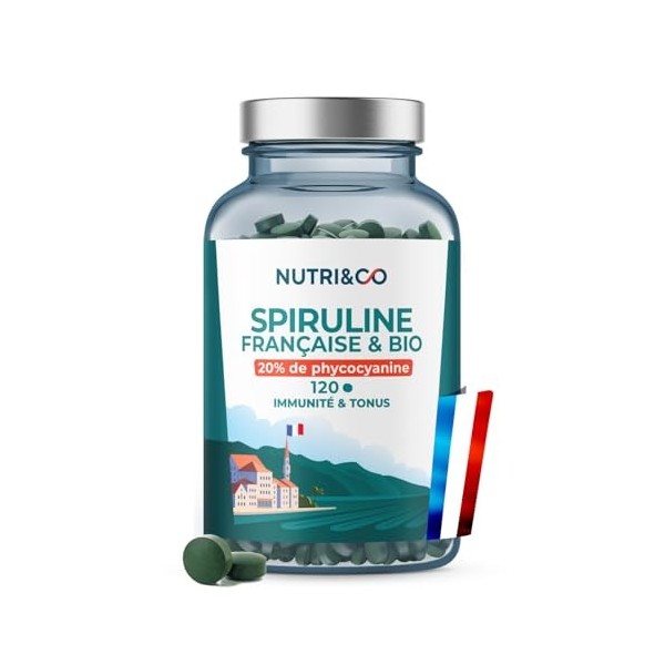 NUTRI & CO Spiruline BIO 100% Française - Cultivée en Provence - 20% de Phycocyanine - Riche en Protéines Vitamine B12 & Anti