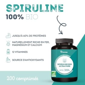 Spiruline BIO Ultra Pure 1500 mg - Sans Excipients, Riche en Protéines, Phycocyanine, Fer, Antioxydants - Immunité, Fatigue -
