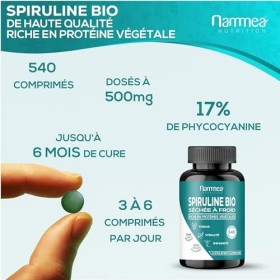 Spiruline bio extra forte - Source élevée de Protéine vegan – Fer - Riche en Vitamine b 12 et vitamine K – Hautement dosé en 