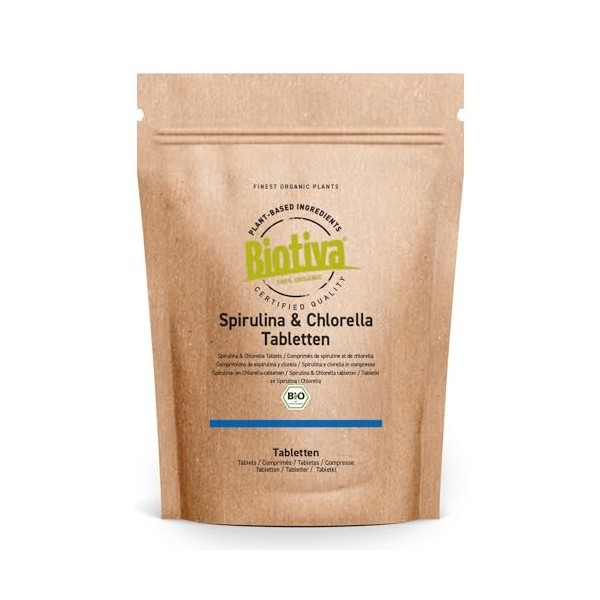 Chlorella Spirulina comprimés bio 250g | 500 pièces de 500mg chacune | vegan | Chlorella Vulgaris algue | Arthrospira | Mis e