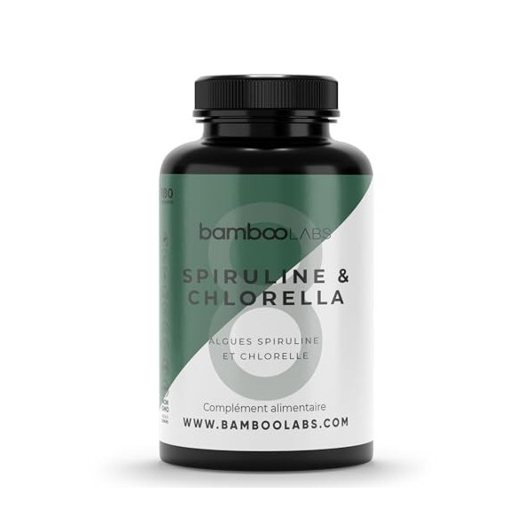 Bamboo Labs - Spiruline et Chlorelle, Compléments Alimentaires Vegan, 180 gélules de 1800 mg, Favorisent au Quotidien le Syst