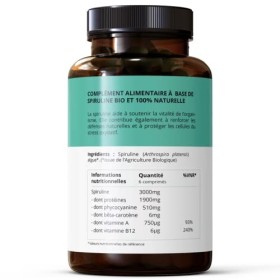 Spiruline BIO - 500 comprimés de 500mg - Cure de 6 mois - 19% de Phycocyanine - Analysée et Conditionnée en France - Sans Exc