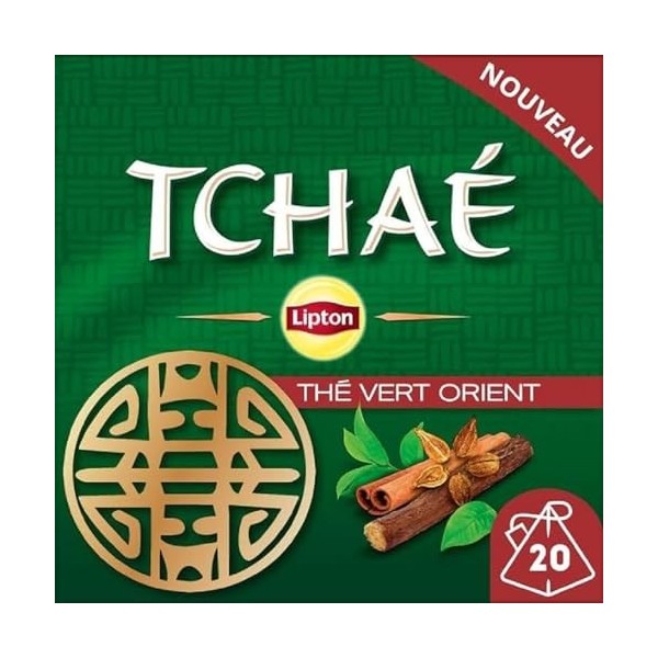 Lipton, Thé Vert Tchaé, Infusion à Froid ou Chaud, Goût Anis, Cannelle et Réglisse, Ingrédients dOrigine 100% Naturelle, 20 