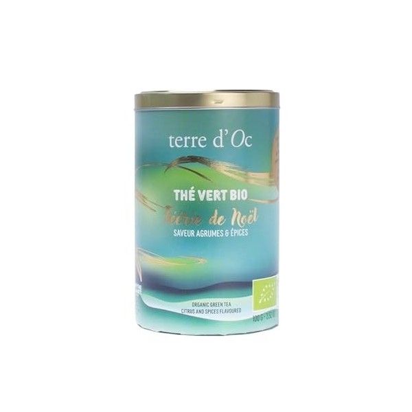 terre dOc - Thé Vert Bio de Noël - Saveur Agrumes & Epices - Féérie de Noël - Vrac - 100g