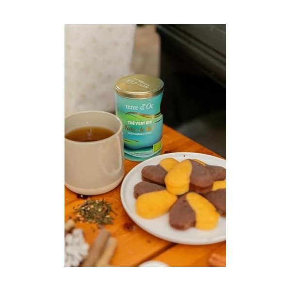 terre dOc - Thé Vert Bio de Noël - Saveur Agrumes & Epices - Féérie de Noël - Vrac - 100g