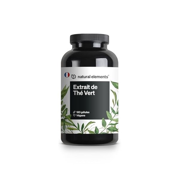 Extrait de thé vert – 180 gélules – 1998 mg par dose journalière – riche en EGCG et polyphénols – végane, hautement dosé, san