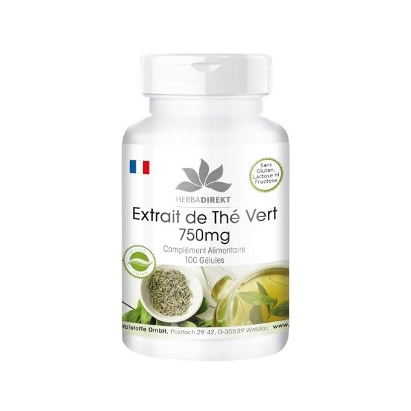Extrait de thé vert - 750mg - hautement dosé - végan - 100 gélules - avec 50% dEGCG | Warnke Vitalstoffe - Qualité des pharm