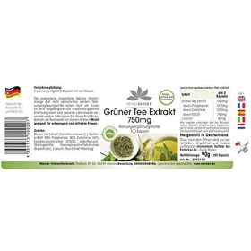 Extrait de thé vert - 750mg - hautement dosé - végan - 100 gélules - avec 50% dEGCG | Warnke Vitalstoffe - Qualité des pharm