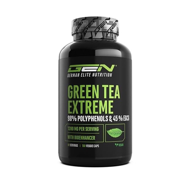 Green Tea Extreme - 180 Capsules - 1370 mg dextrait de thé vert par dose journalière - 95% de polyphénols et 45% dEGCG et d