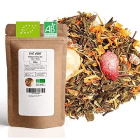 Thé Vert Bio ★ Fraise Pêche ★ Miracle estival ★ Thé Vert en Vrac ★ Sachet 100 grammes avec Zip ★ 40 Tasses ★ 100% Agriculture