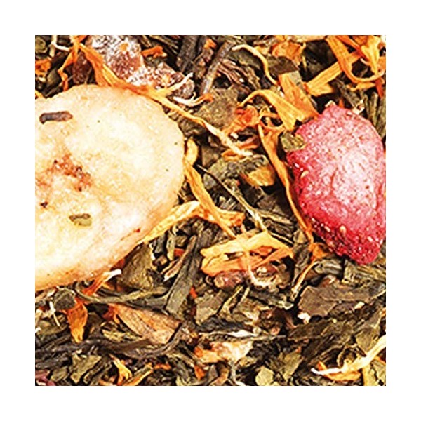 Thé Vert Bio ★ Fraise Pêche ★ Miracle estival ★ Thé Vert en Vrac ★ Sachet 100 grammes avec Zip ★ 40 Tasses ★ 100% Agriculture