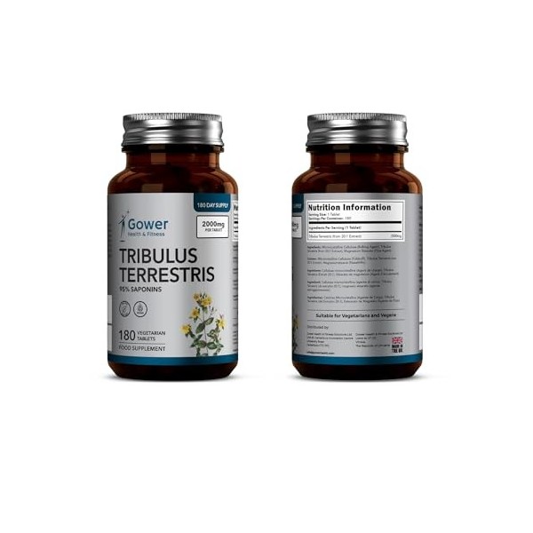 GH Tribulus Terrestris | 180 Tribulus Terrestris Comprimes 2000mg Tribulus Terrestris Haute Teneur Extrait 20:1 | Sans OGM 