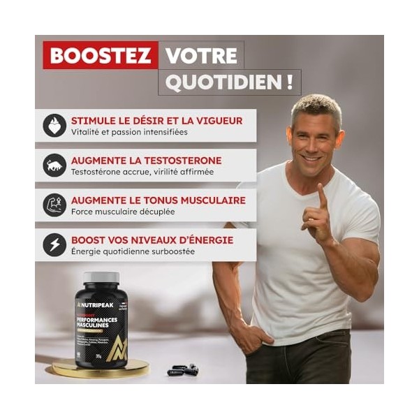 TESTOSTERONE HOMME Concentré pour Performance Masculine | Action COMPLÈTE - 100% Naturel | Tribulus terrestris - Ashwagandha 