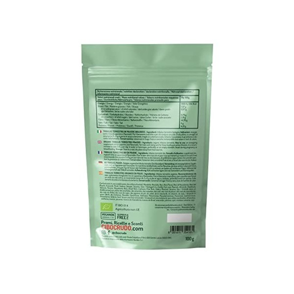 Tribulus Terrestris Poudre Bio - 100g. Contient Alcaloïdes Vitamine C et Acides Aminés. Contient Saponines et Flavonoïdes aux