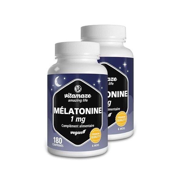 Pure Melatonin 1 MG pour 1 an , Duo Pack de 360 comprimés, Mélatonine à haute dose et végétalienne pour le sommeil, Suppléme