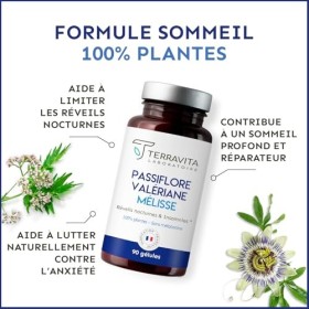 Passiflore Valériane | Formule Sommeil 100% Plantes sans Mélatonine | Avec Mélisse contre lAnxiété pour un Endormissement Ra