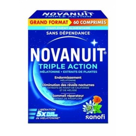 NOVANUIT Triple action - Mélatonine + Extraits de plantes - Grand FORMAT - Boite de 60 Comprimés