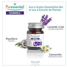 Puressentiel – Sommeil - Comprimés Triple Action - Mélatonine, 4 Huiles essentielles BIO, 4 Extraits naturels de plantes - Ré