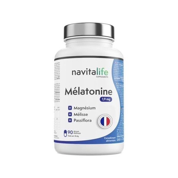 Melatonine 1,9 mg + Magnesium + melisse et passiflore. Melatonine Fort à Action Rapide. Complément Alimentaire Sommeil. Dors 