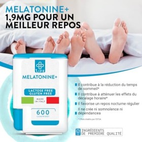 Melatonine 1,9 mg 600 Comprimés Bien Dormir Sommeil Adulte PiuLife® 2 Par Dose Endormissement Adulte, Dormir Rapidement, Zzz 