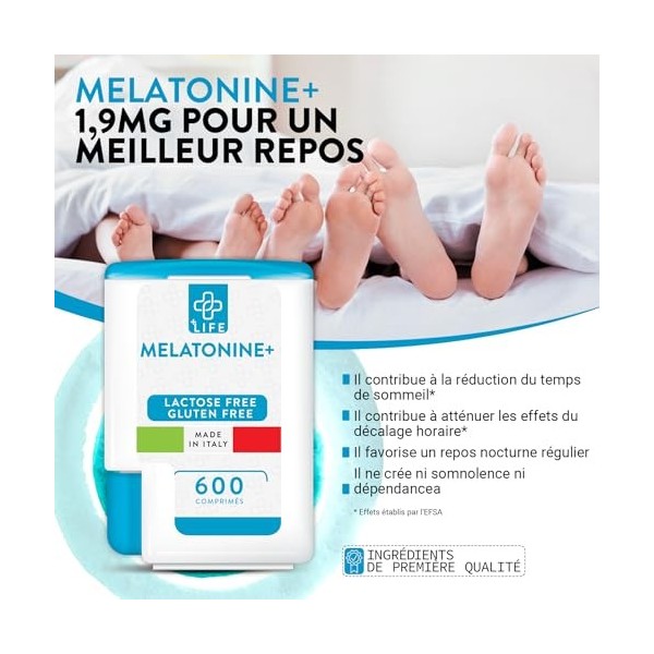 Melatonine 1,9 mg 600 Comprimés Bien Dormir Sommeil Adulte PiuLife® 2 Par Dose Endormissement Adulte, Dormir Rapidement, Zzz 