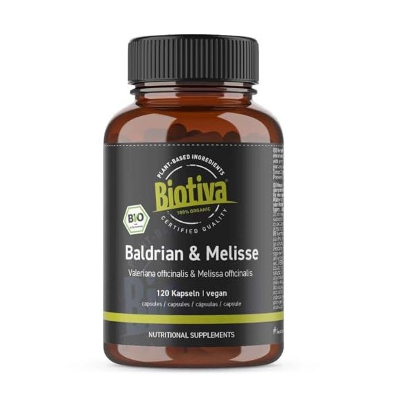 Valériane & Mélisse Bio 150 gélules | Racine de valériane & feuille de mélisse moulues | 500mg par gélule | Mis en bouteille 