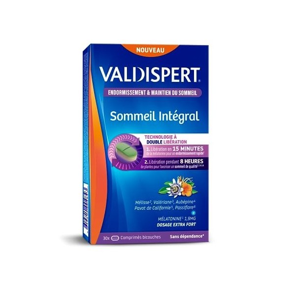 VALDISPERT - Sommeil Intégral - Endormissement & Maintien Du Sommeil - Complément Alimentaire À La Mélatonine et Plantes - Do