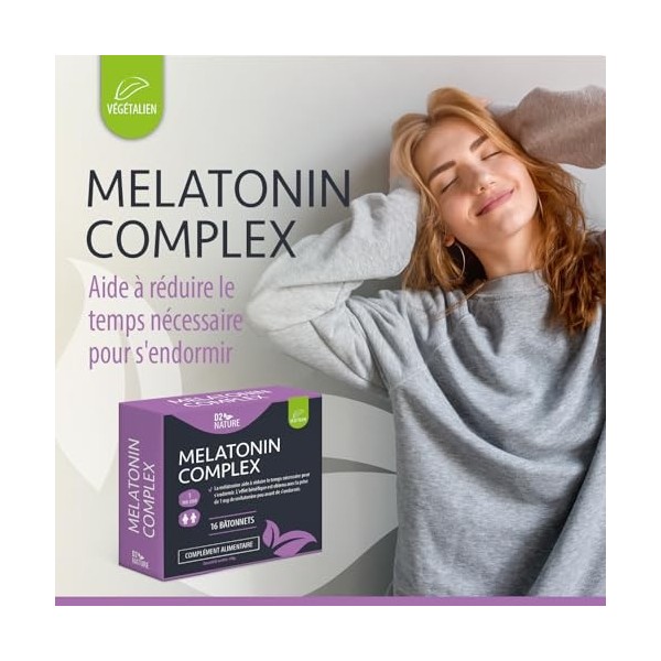 Melatonine + Ashwagandha Passiflore Camomille - Sommeil Profond - Anti-Insomnie - Régulation Cycles Naturels - 16 Sticks - Ve