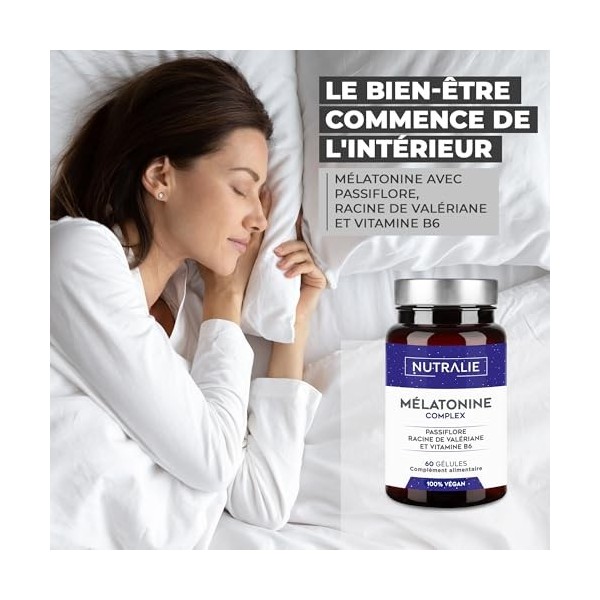 MÉLATONINE Forte et Puissante - Action Rapide sur le Sommeil - Mieux Dormir Nuit & Jetlag - Améliore la Qualité du Sommeil - 
