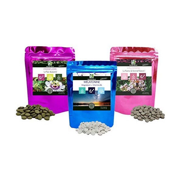 "Sommeil" Pack NAKURU | Mélatonine 90 cps | Passiflore 90cps | Valériane 90cps | Poudre Séchée et Compressée à Froid | Condit
