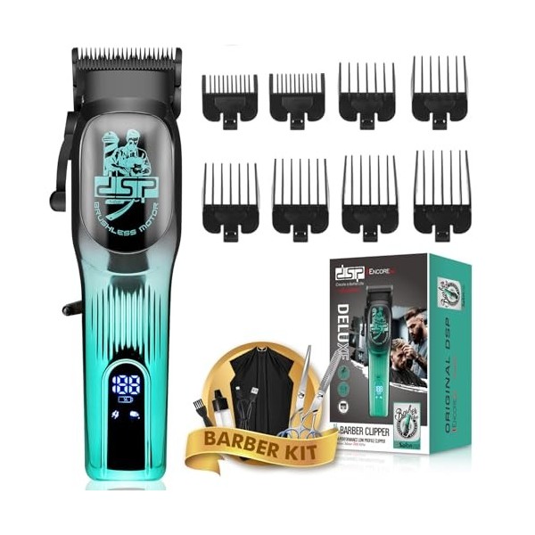 DSP Tondeuse à cheveux professionnelle pour homme, moteur sans balais avec 4CR DLC + lame en céramique, kit de coupe de cheve
