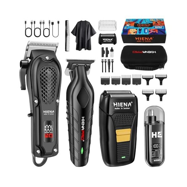 HIENA Pro Tondeuse à cheveux fessionnelle pour homme, kit de coupe de barbier sans fil et tondeuse électrique, rechargeable p