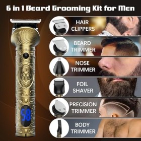 Tondeuse à cheveux, kit de tondeuse à barbe 6 en 1, tondeuse à cheveux rechargeable de type C pour homme avec écran LCD et 8 