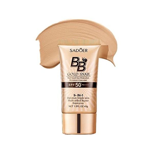 BB crème hydratante teintée | Gold Snail Sunscreen BB Cream Facial Sun Block SPF 50+ - Isolation de fond de teint imperméable