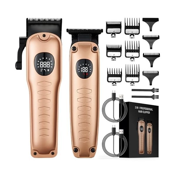 Oneyus Tondeuse à cheveux professionnelle 2 en 1 Clipper pour homme - Sans fil - Affichage LED - Avec 9 peignes de guidage - 