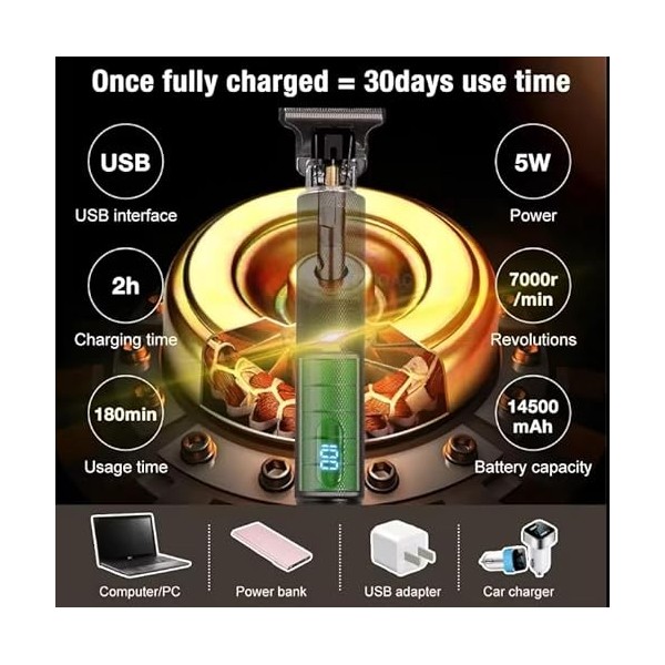 M&N Tondeuse à cheveux professionnelle pour homme - Tondeuse à barbe électrique - Affichage LED - Contours sans fil - Pour co