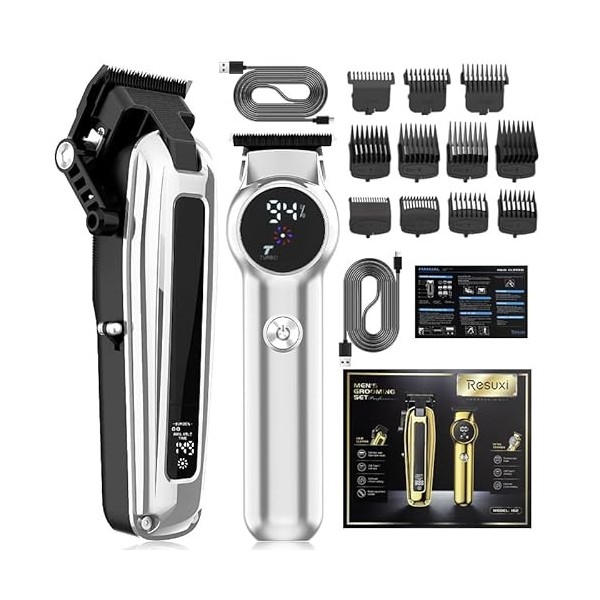 Ensemble de tondeuse et de toilettage pour homme – Ensemble tondeuse et tondeuse professionnelle pour homme, tondeuse sans fi