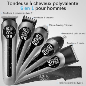 Tierney Tondeuse Cheveux Homme, Tondeuse Barbe Homme, 6 en 1 Tondeuse barbe et cheveux, Tondeuse corps homme, Affichage de la