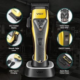 VGR Tondeuse à cheveux professionnelle sans fil pour homme - Kit de coupe de cheveux - Moteur Vector 9000 tr/min - Lames DLC 