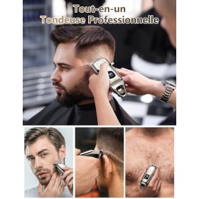 KUAIVO Tondeuse à Cheveux, Tondeuse à Cheveux pour Hommes avec Écran LED, Tête de Coupe en T, Tondeuse à Barbe sans Fil, Kit 