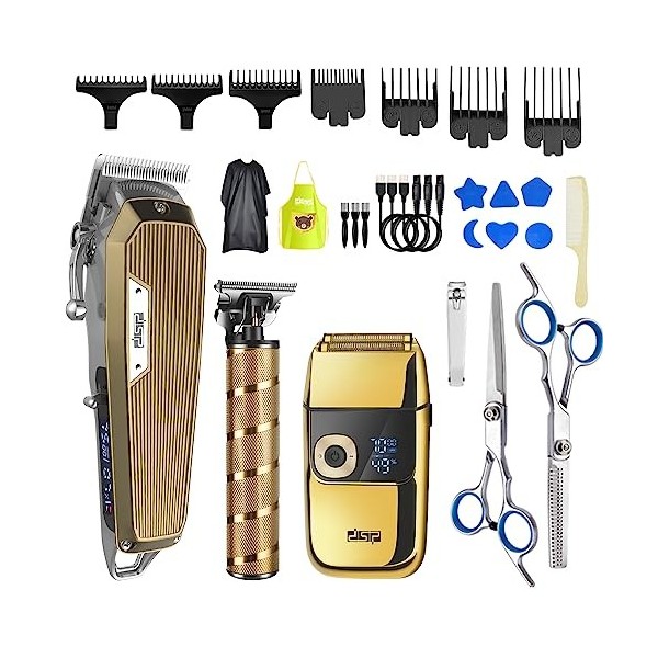 DSP® Ensemble de tondeuse de barbier professionnel pour homme – Rasoir chauve sans fil pour homme – Ensemble complet tout-en-