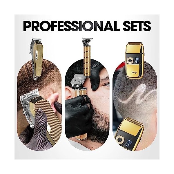 DSP® Ensemble de tondeuse de barbier professionnel pour homme – Rasoir chauve sans fil pour homme – Ensemble complet tout-en-