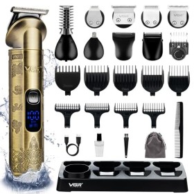 VGR Tondeuse à barbe rechargeable pour homme – Tondeuse à cheveux sans fil – Étanchéité IPX6 – Rasoir électrique – Kit de toi