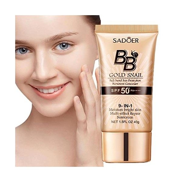 BB crème hydratante teintée | Gold Snail Sunscreen BB Cream Facial Sun Block SPF 50+ - Isolation de fond de teint imperméable