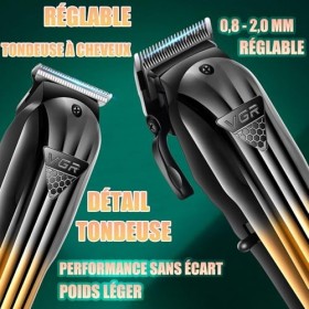 VGR 644 Tondeuse pour Hommes Professionnelle, Tondeuse à Barbe Sans Fil & Rasoir Électrique, Kit de Coupe de Cheveux Recharge