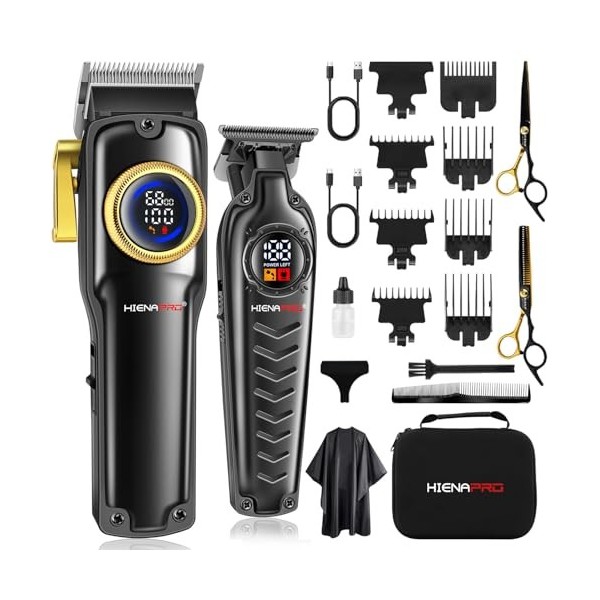 HIENA PRO Tondeuse à cheveux professionnelle pour homme - Kit tondeuse à cheveux électrique sans fil - Rechargeable par USB -