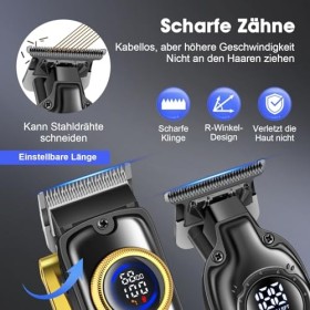 HIENA PRO Tondeuse à cheveux professionnelle pour homme - Kit tondeuse à cheveux électrique sans fil - Rechargeable par USB -