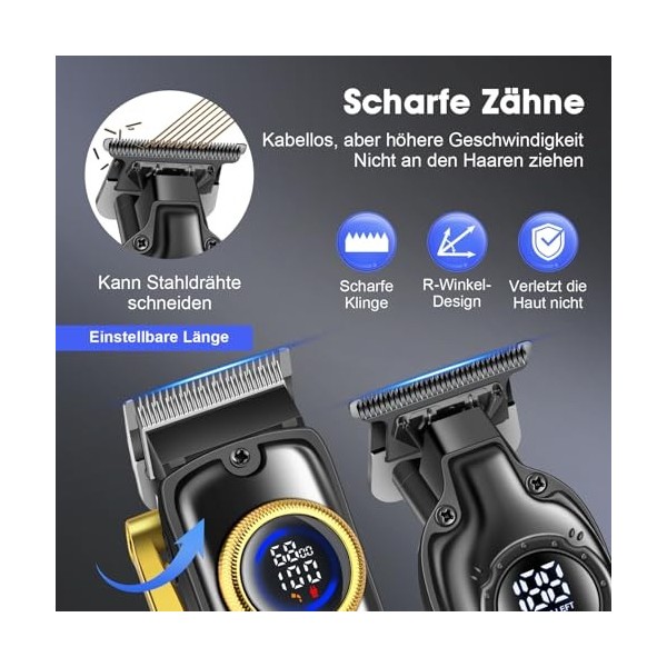 HIENA PRO Tondeuse à cheveux professionnelle pour homme - Kit tondeuse à cheveux électrique sans fil - Rechargeable par USB -